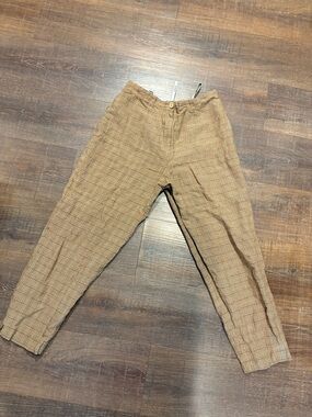 comma, Plaid Linen Blend Pants Women’s EU 40 US M Brown Check Tapered Casual